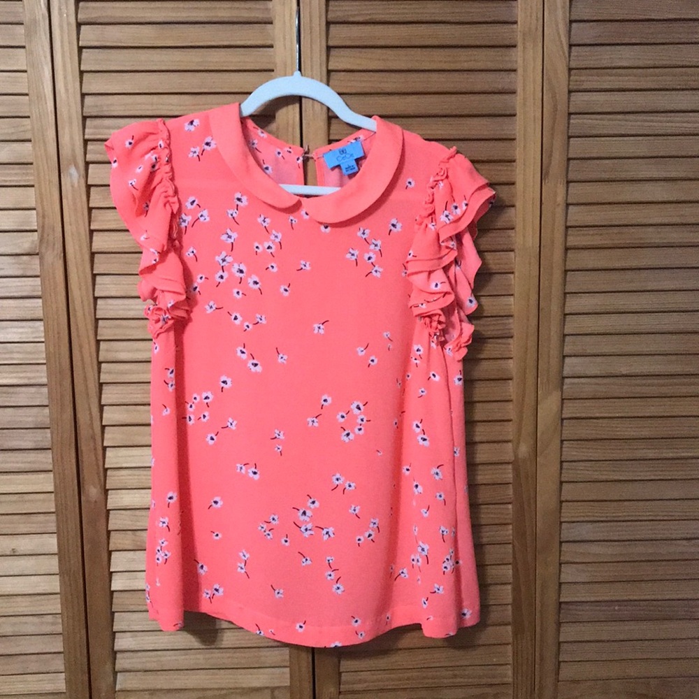 CeCe Coral Pink Floral Ruffle Sleeve Blouse